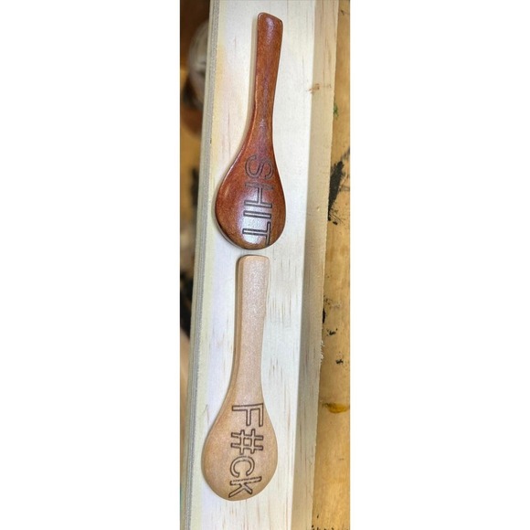 Set of 2 Wooden Novelty Stir/Tea Spoon F#ck Sh#t New - Picture 3 of 4